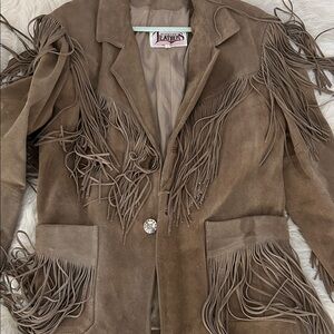 Fringed Suede Jacket - Taupe Brown diamond leather jacket